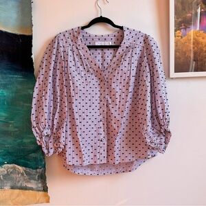 Hunter Bell 3/4 Bubble Sleeve Blue Red Stripe Button Up Blouse Medium